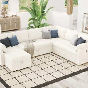 VanAcc Sofa Bed, Sleeper Sofa with Storage Chaise 2 in 1 Pull Out Couch Living Room