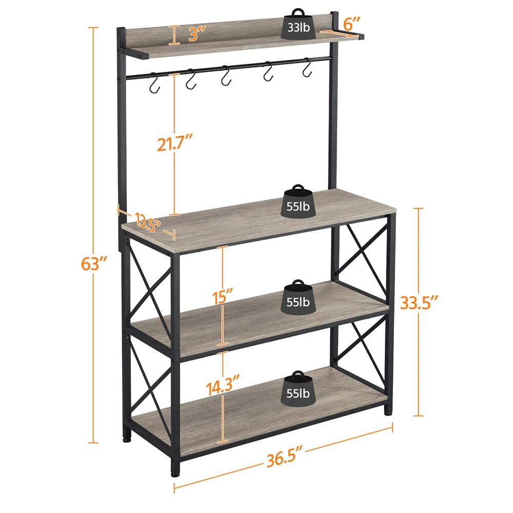 SmileMart 4-Tier Bakers Rack Kitchen Storage Shelf with S-Hooks, Gray