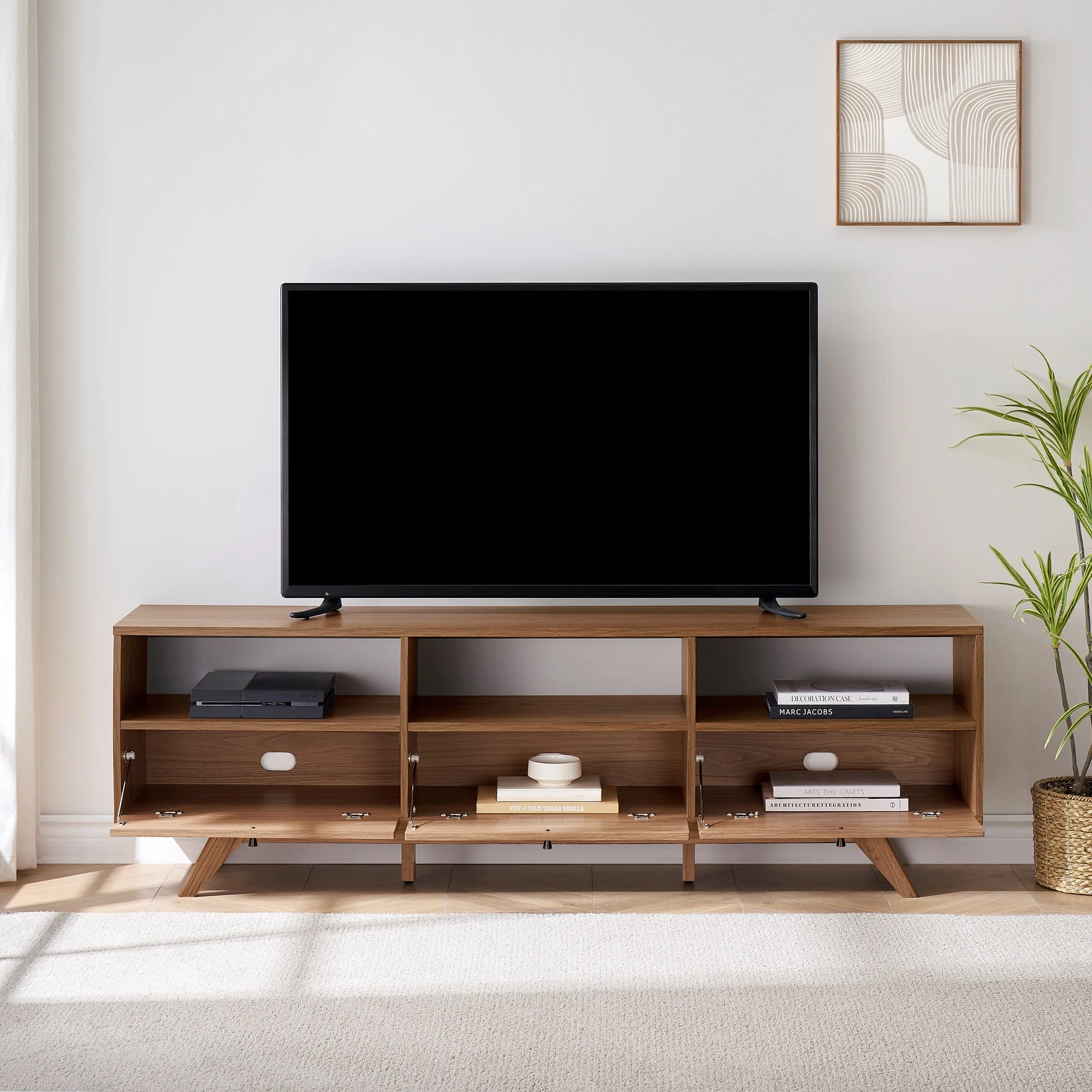 Walker Edison Mid-Century Modern Storage TV Stand for TVs up to 80-, Mocha