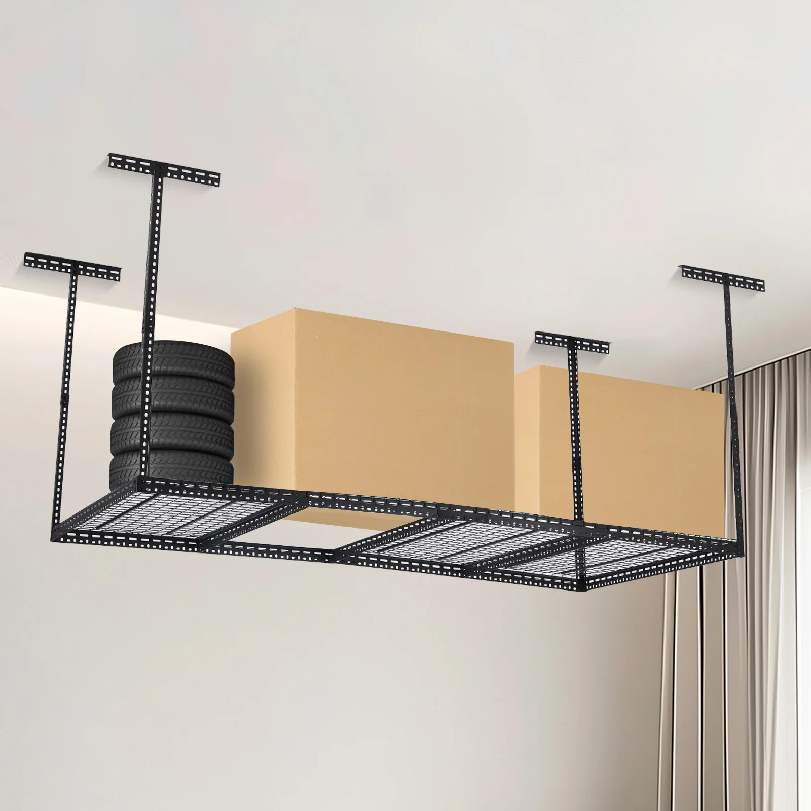 4x6 Overhead Garage Storage Rack -C Heavy Duty Metal Ceiling Shelving, Adjustable Organization System for Garage -C 330lb Capacity, Easy Install, Space-Saving Overhead Storage