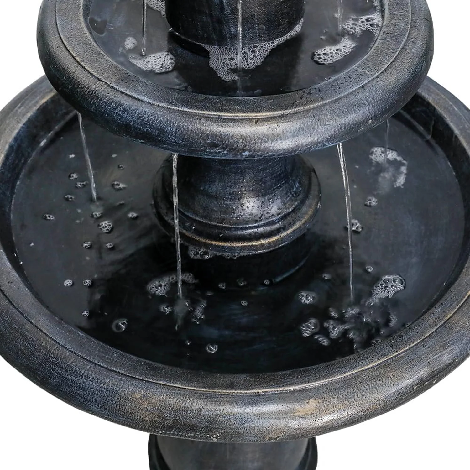 48-?H Outdoor Floor Water Fountain, 3-Tiers Concrete Water Fountain with Submersible Electric Pump - Garden Cascading Waterfall for Yard Patio Lawn Home Decor