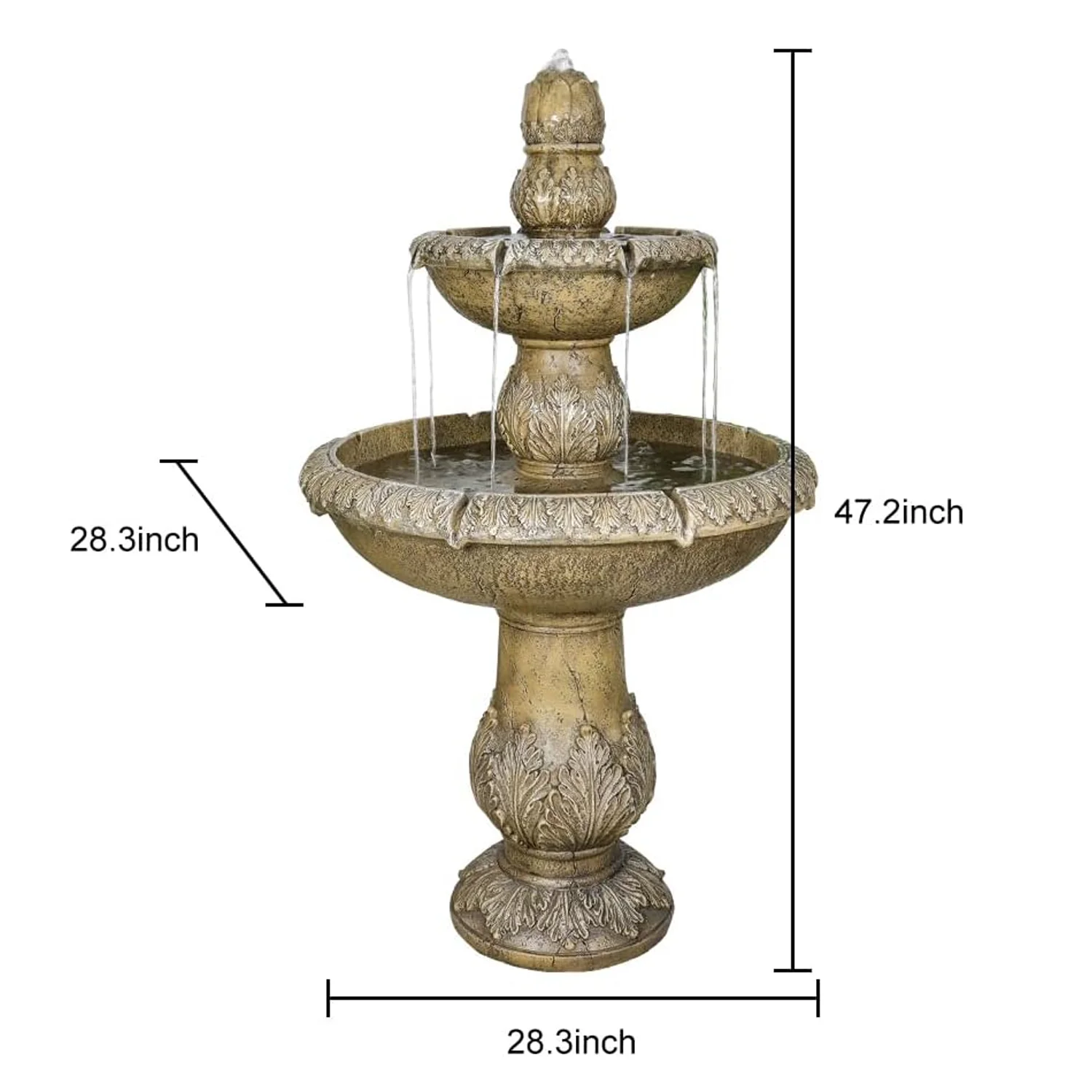 48-?H Outdoor Floor Water Fountain, 3-Tiers Concrete Water Fountain with Submersible Electric Pump - Garden Cascading Waterfall for Yard Patio Lawn Home Decor
