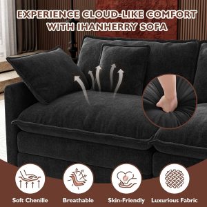 Ihanherry 146" U-Shaped Modern Sofa Modular Sectional Cloud Couch with 2 Ottoman, 6-Seat Chenille Deep Seat Sofa with 6 Pillows for Living Room, Bedroom and Apartment, Grey