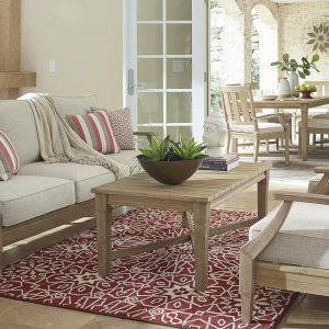 Signature Design by Ashley Clare View Coastal Outdoor Patio Eucalyptus Sofa with Cushions, Beige