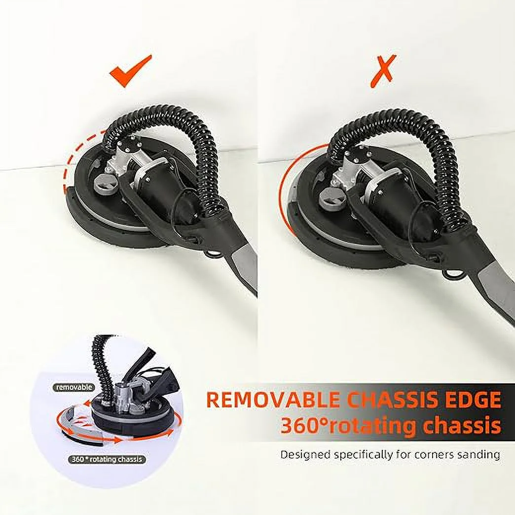 Garvee Drywall Sander,750W Electric Drywall Sander 7 Variable Speed 900-1800 RPM Sander with LED Light, 14 Pcs Sanding discs, Extendable Handle, Dust Hose, Storage Bag