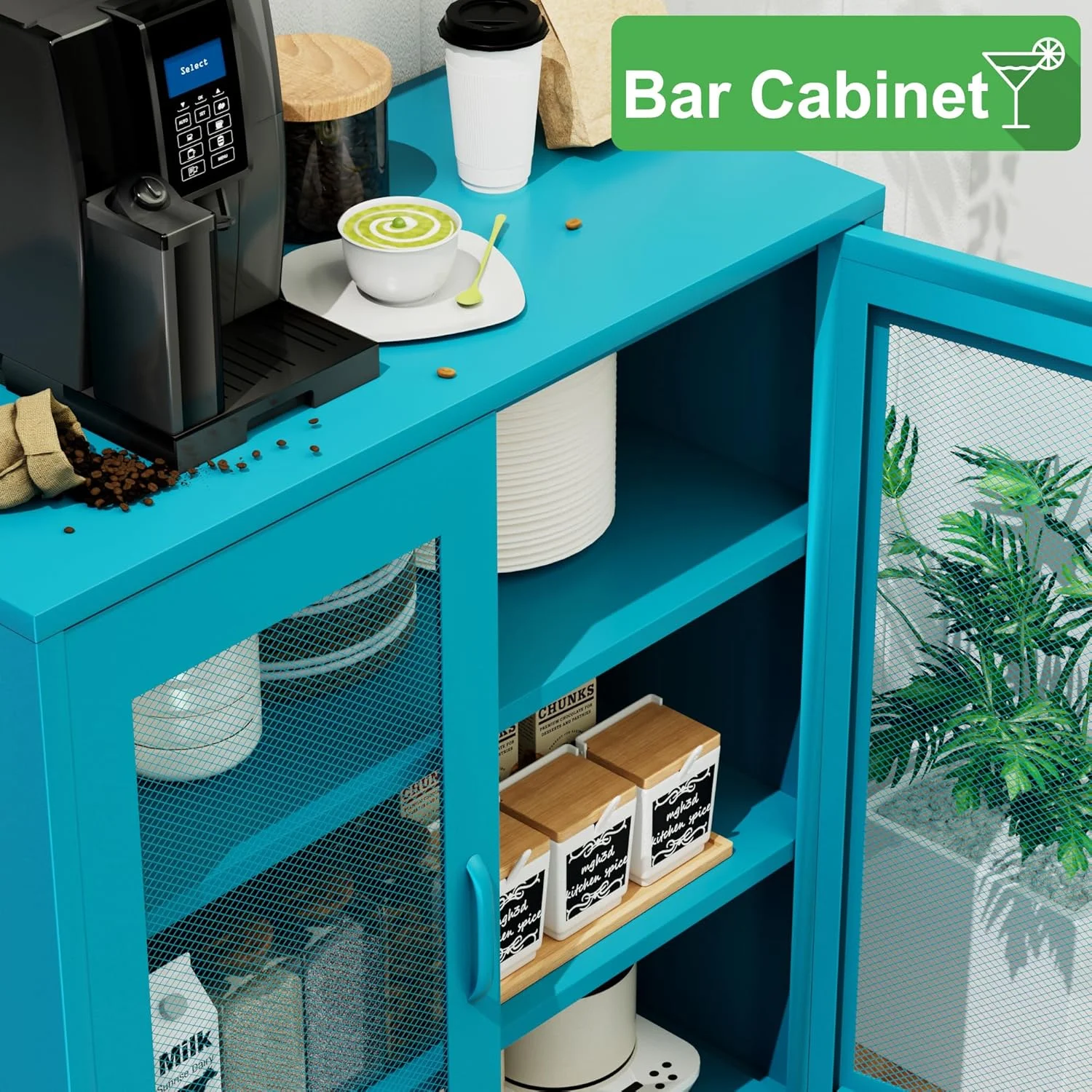 CHSHIN 40" H Blue Metal Storage Cabinet with 2-Mesh Doors for Home,Office,Kitchen,Bar(Width:31.5")