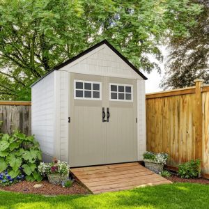 Rubbermaid Resin Outdoor Storage Shed With Floor Weather Resistant Gray Organization for Home