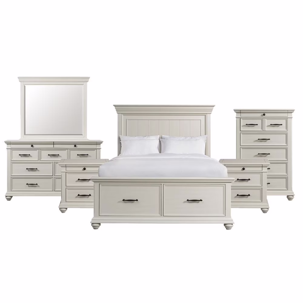 Picket House Furnishings Brooks Queen Platform Storage 6PC Bedroom Set in Grey