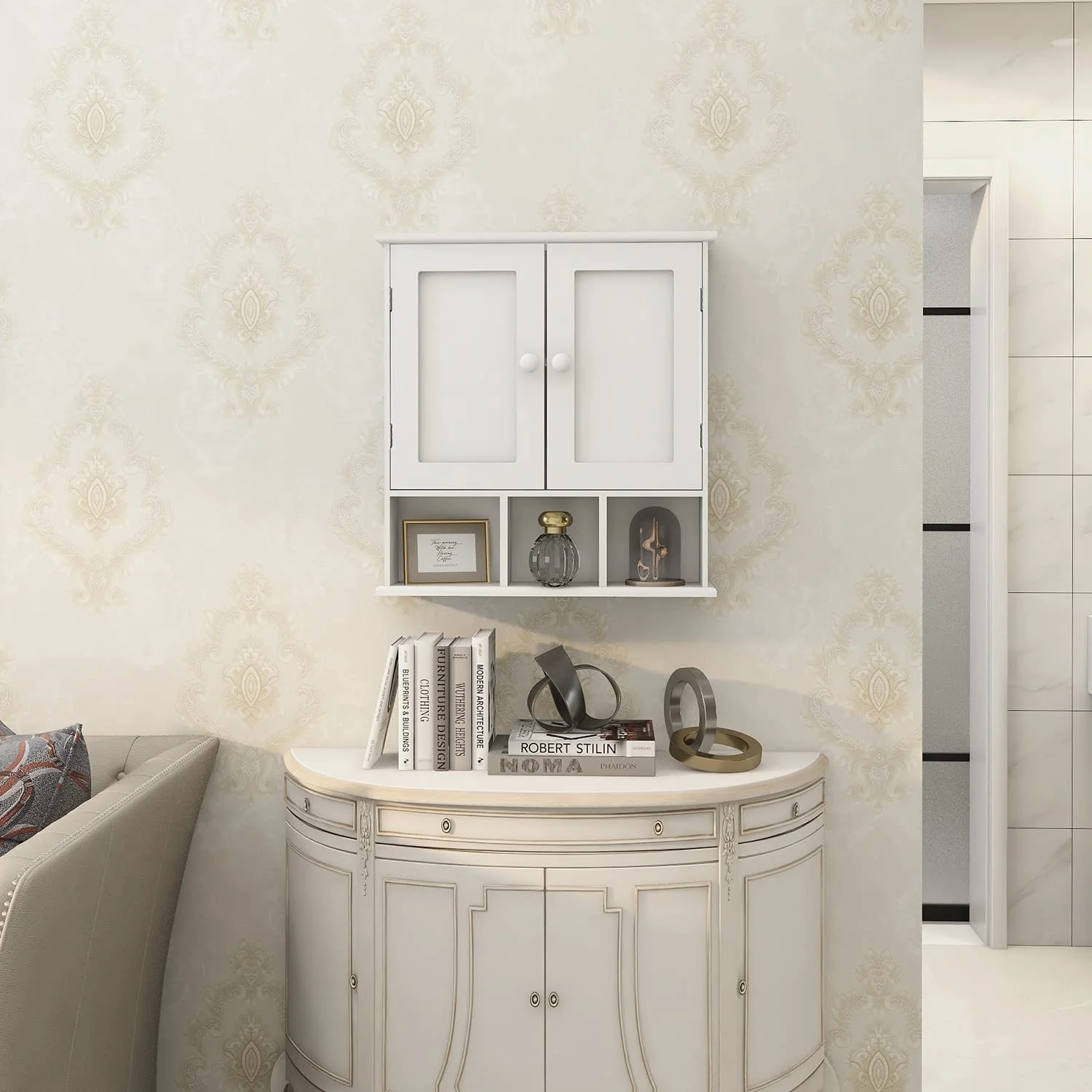 Black Bathroom Cabinet, Wall Mounted 2 Door Storage With Adjustable Shelves, Over The Toilet Medicine Cabinet for Laundry Room Kitchen