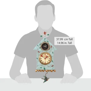 14.9 Inch | Stone Resin Decorative Clocks for Walls Home Decor Kitchen Clocks | Allen Designs Birdhouse with Flowers Cuckoo Wall Clock - Battery Operated Pendulum Analog Clock