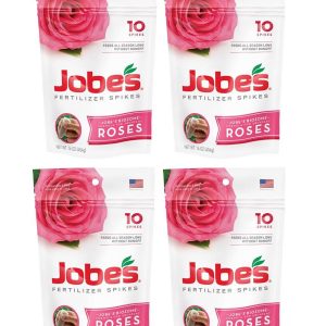 Jobes vznmYB Rose Fertilizer Spikes 9-12-9 Time Release Fertilizer for All Flowering Shrubs 10 Spikes (4 Pack)