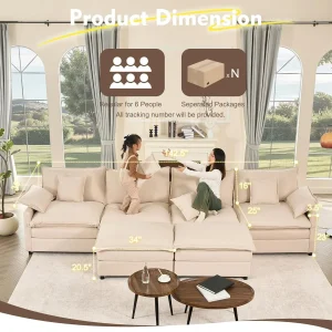 108 Inch U Shape Sofa Sectional Sofa Comfortable Cloud Sofa with Removable Footstool