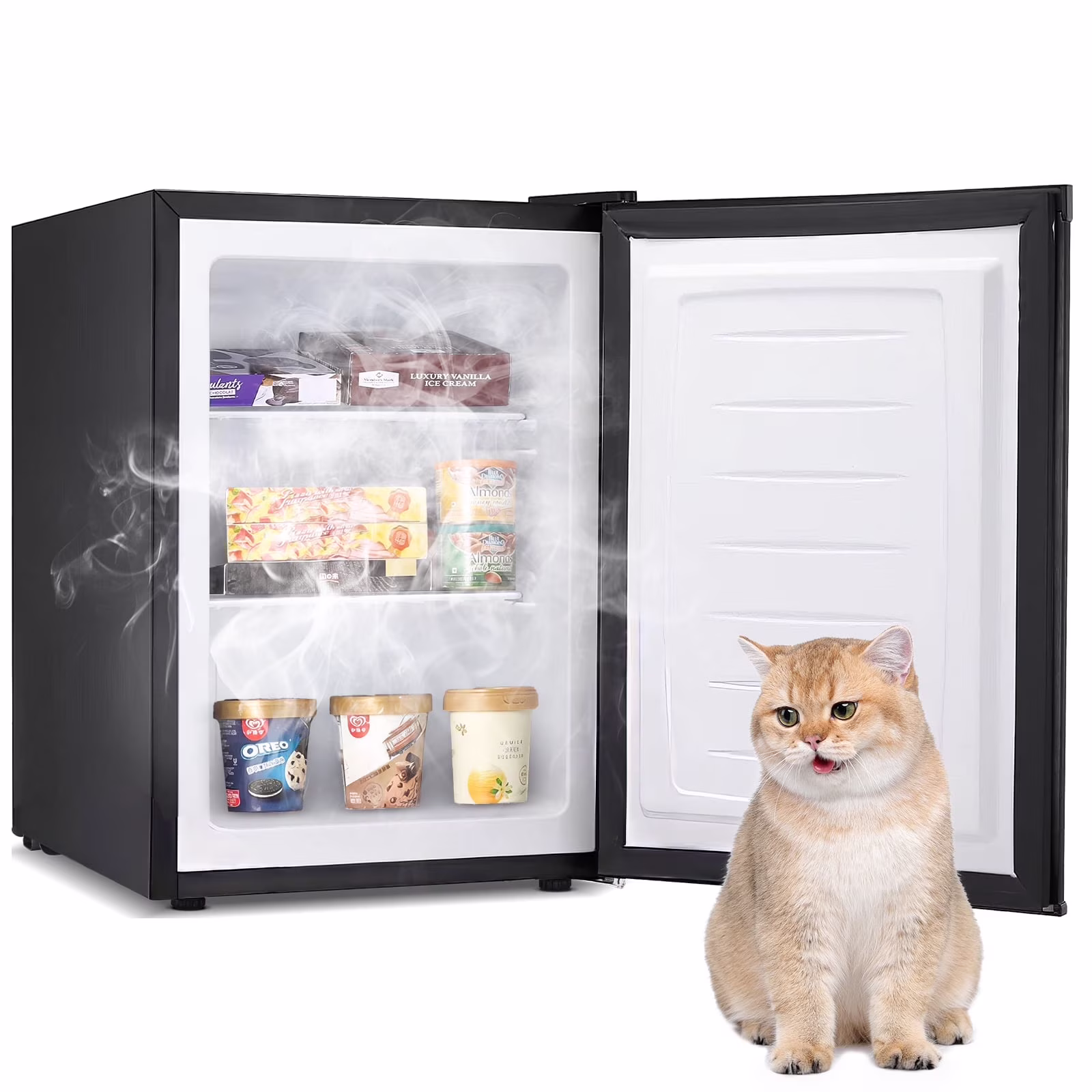 Auseo Mini Freezer Countertop, Energy Saving 2.6 Cu.ft, Single Door Compact Upright Freezer with Reversible Door for Home/Office/Kitchen-White