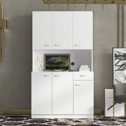 71" Tall Kitchen Storage Cabinet, Freestanding Kitchen Pantry Cabinet Cupboard with 6 Doors, 1 Open Shelf and 1 Drawer, Wood Storage Wardrobe, Organization Cabinet for Bedroom Kitchen Living Room