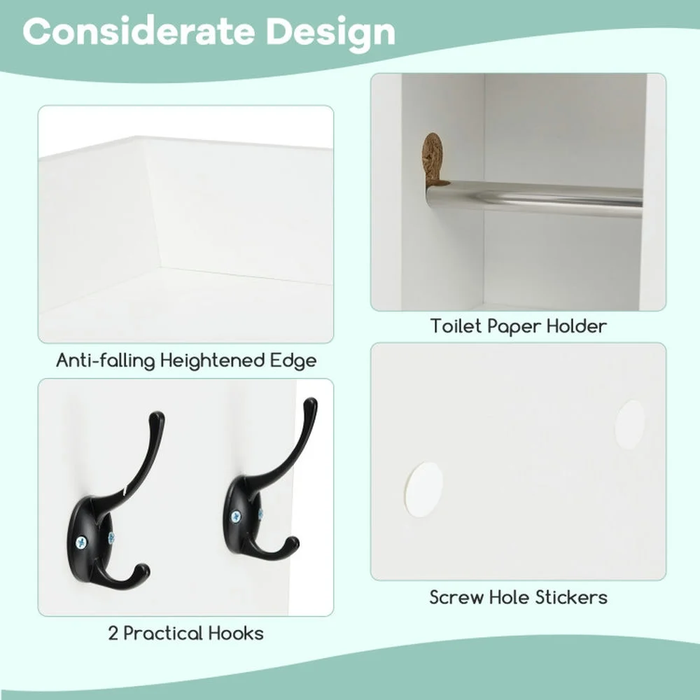 Topcobe Over The Toilet Storage Cabinet with Sliding Barn Door and Adjustable Shelves, Bathroom Furniture, Bathroom Shelves, White