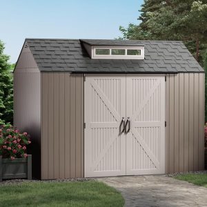 Rubbermaid Resin Outdoor Storage Shed With Floor Weather Resistant Gray Organization for Home