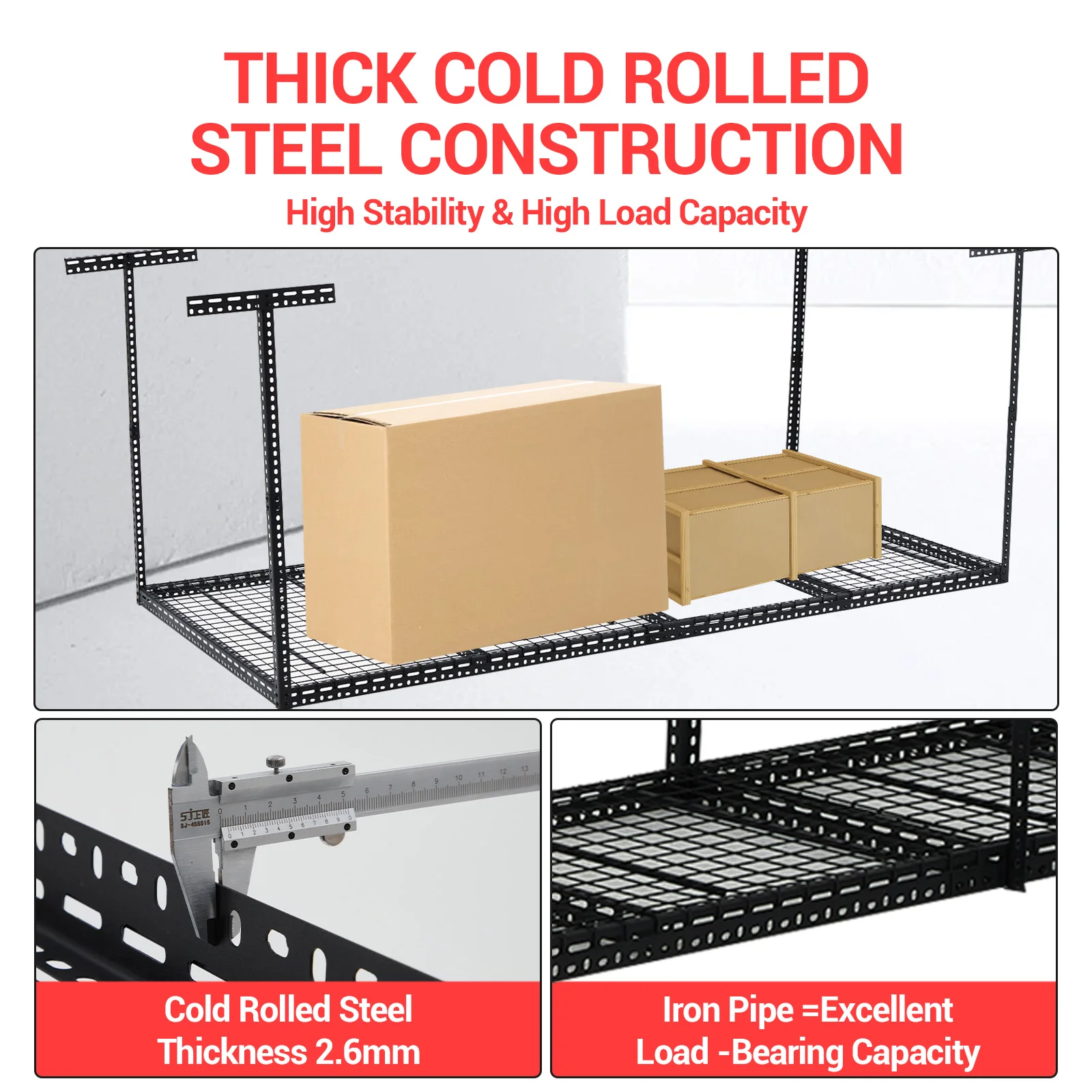 4x6 Overhead Garage Storage Rack -C Heavy Duty Metal Ceiling Shelving, Adjustable Organization System for Garage -C 330lb Capacity, Easy Install, Space-Saving Overhead Storage