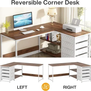 Tribesigns 59" L-Shaped Office Desk, Modern Reversible Computer Study Desk for Home Office, White
