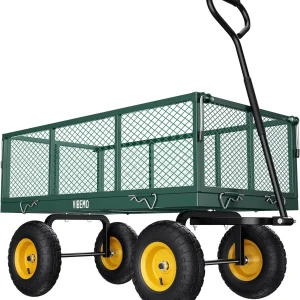 Steel Garden Cart 2-in-1 1400 lbs Heavy Duty Utility Wagon with Removable Mesh Sides to Convert into Flatbed 240?? U-Turn 13" Pneumatic Tires Garden Wagon for Farm Yard Lawn Garden Camping