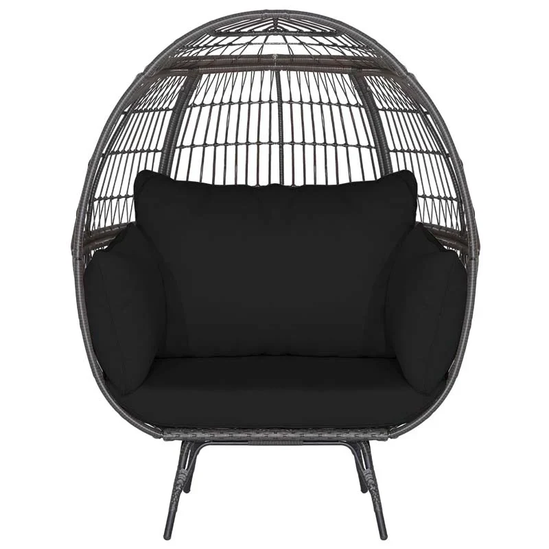 Oversized Wicker Egg Chair with 4 Cushions, Steel Frame Basket Chair Indoor Outdoor Patio Lounge Chair