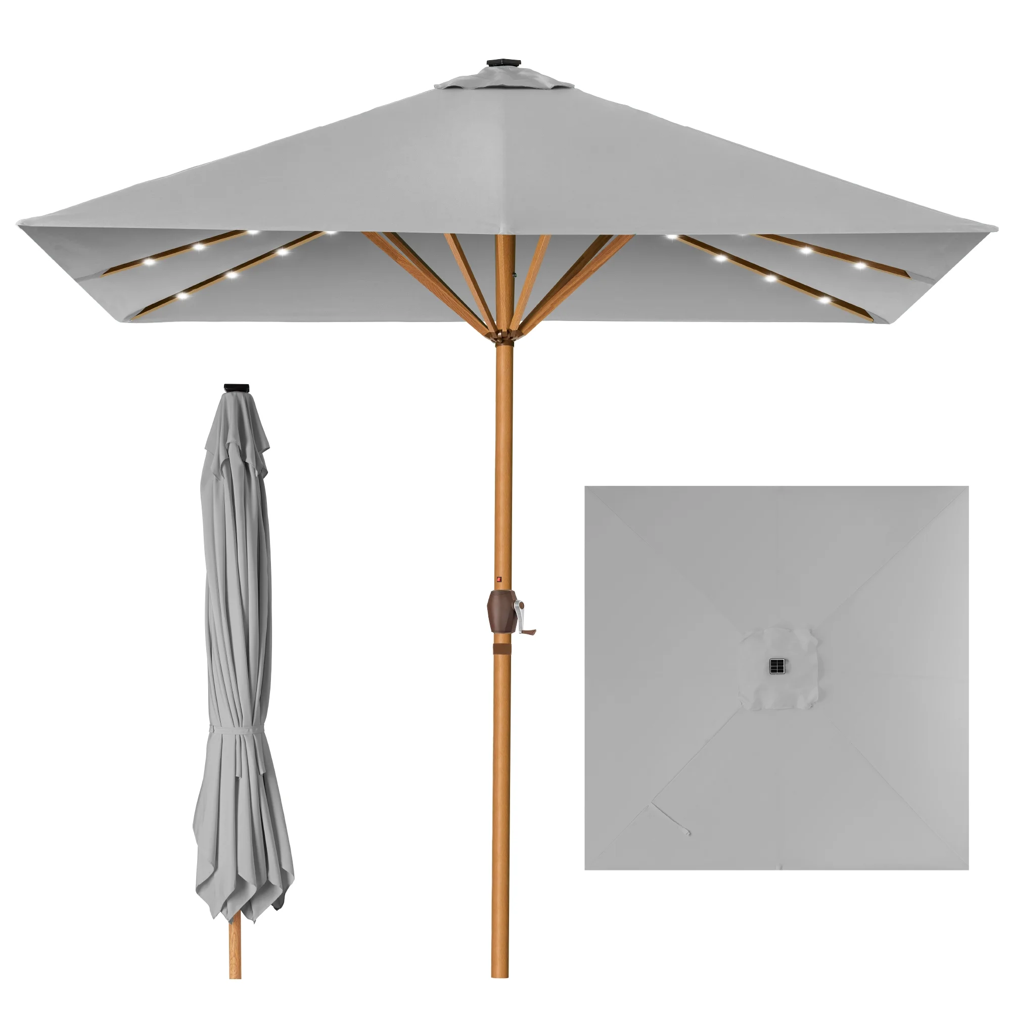 Best Choice Products 9ft Deep Square Solar LED Lighted Patio Umbrella w/ Woodgrain Pattern, UV-Resistant - Black
