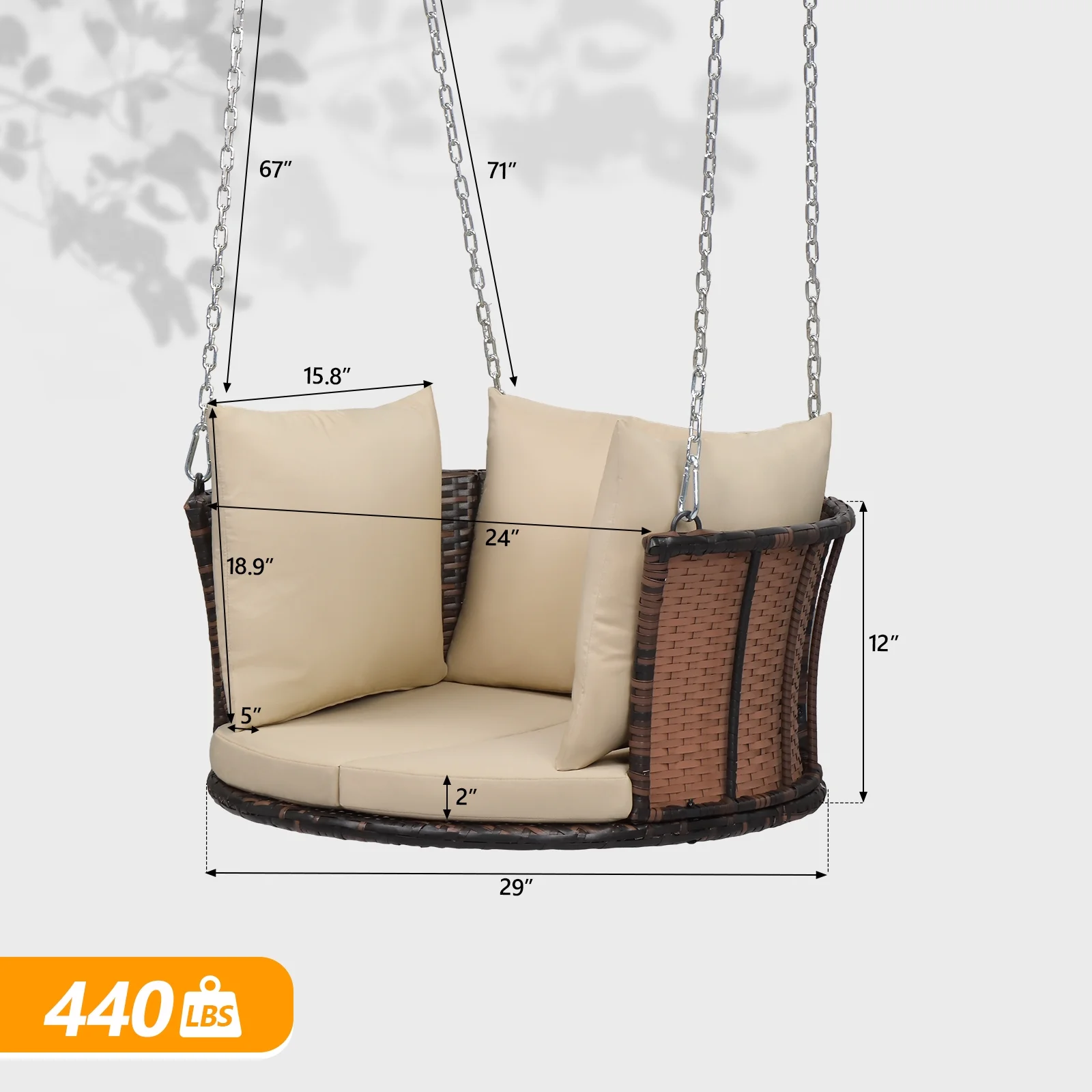 Zimtown Patio Rattn Wicker Swing, Outdoor Bench w/ Blue Cushion, Outdoor Seat Garden Swing for 2 Person