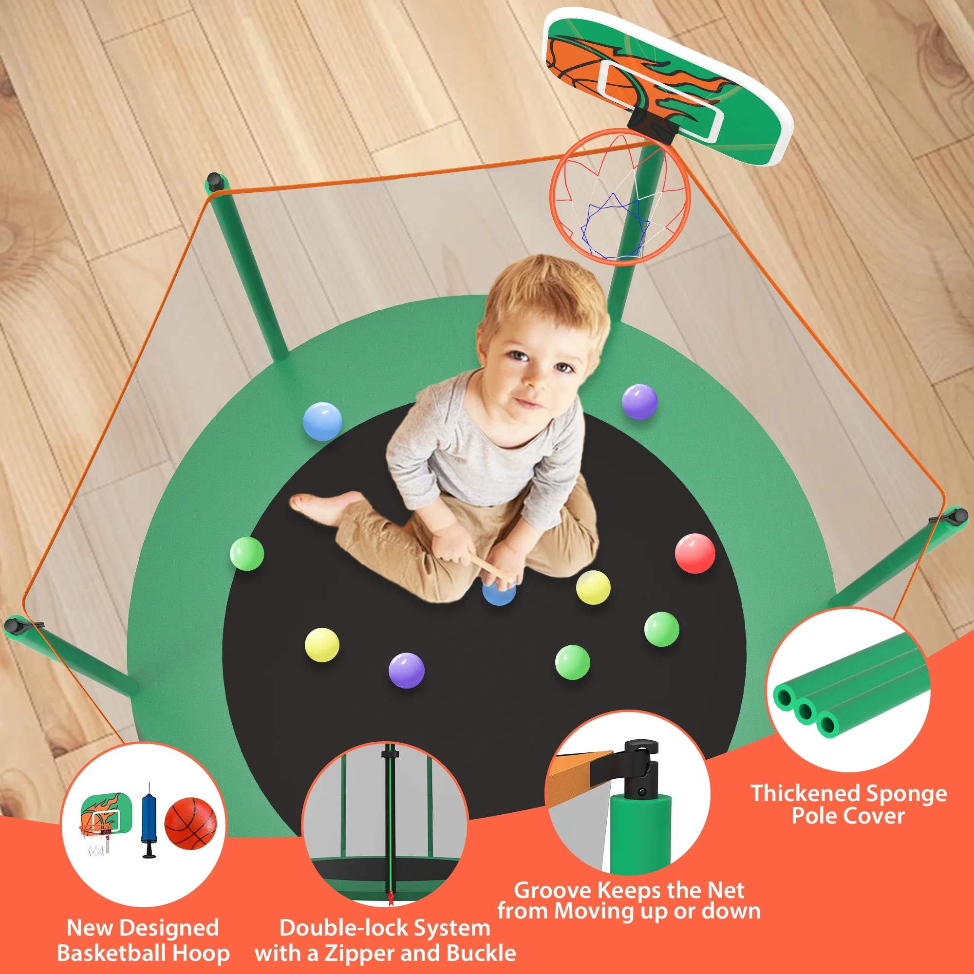 CITYLE Trampoline for Kids, No Gap Design 600LBS 66'' 5.5FT Toddler Trampoline Indoor Outdoor with Basketball Hoop, Mini Small Trampoline with Enclosure, Christmas Gifts for Toddlers, Boys & Girls