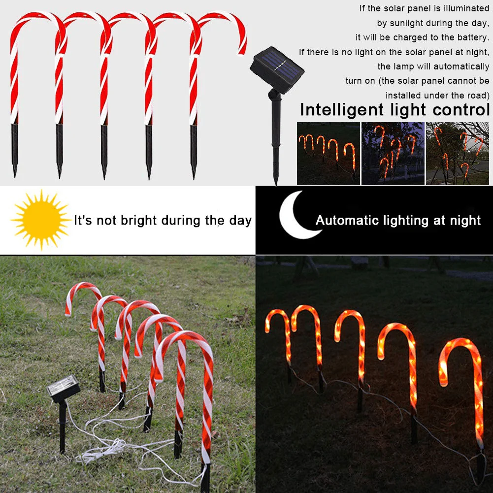 Christmas Candy Cane Lights, 15inch Set of 5 Solar Powered Candy Canes Christmas Pathway Lights Outdoor-Candy Cane Christmas Decorations Outdoor for Holidays Lighting up Sidewalk,Yard,