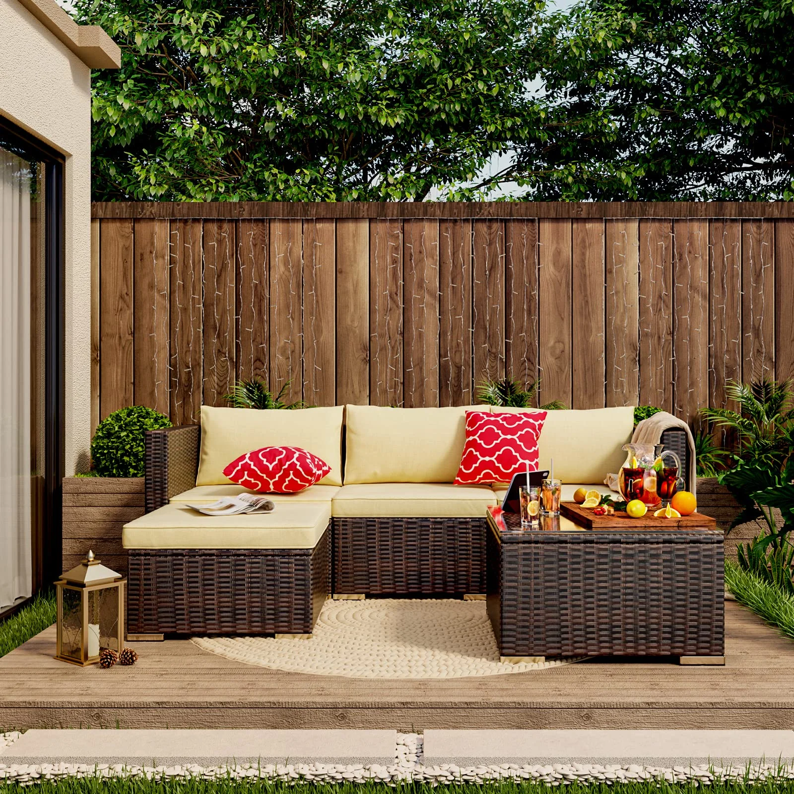 Patio Furniture Set Clearance, Lofka 5 Piece Outdoor Sectional Furniture Chair Set with Cushions and Tea Table, Gray