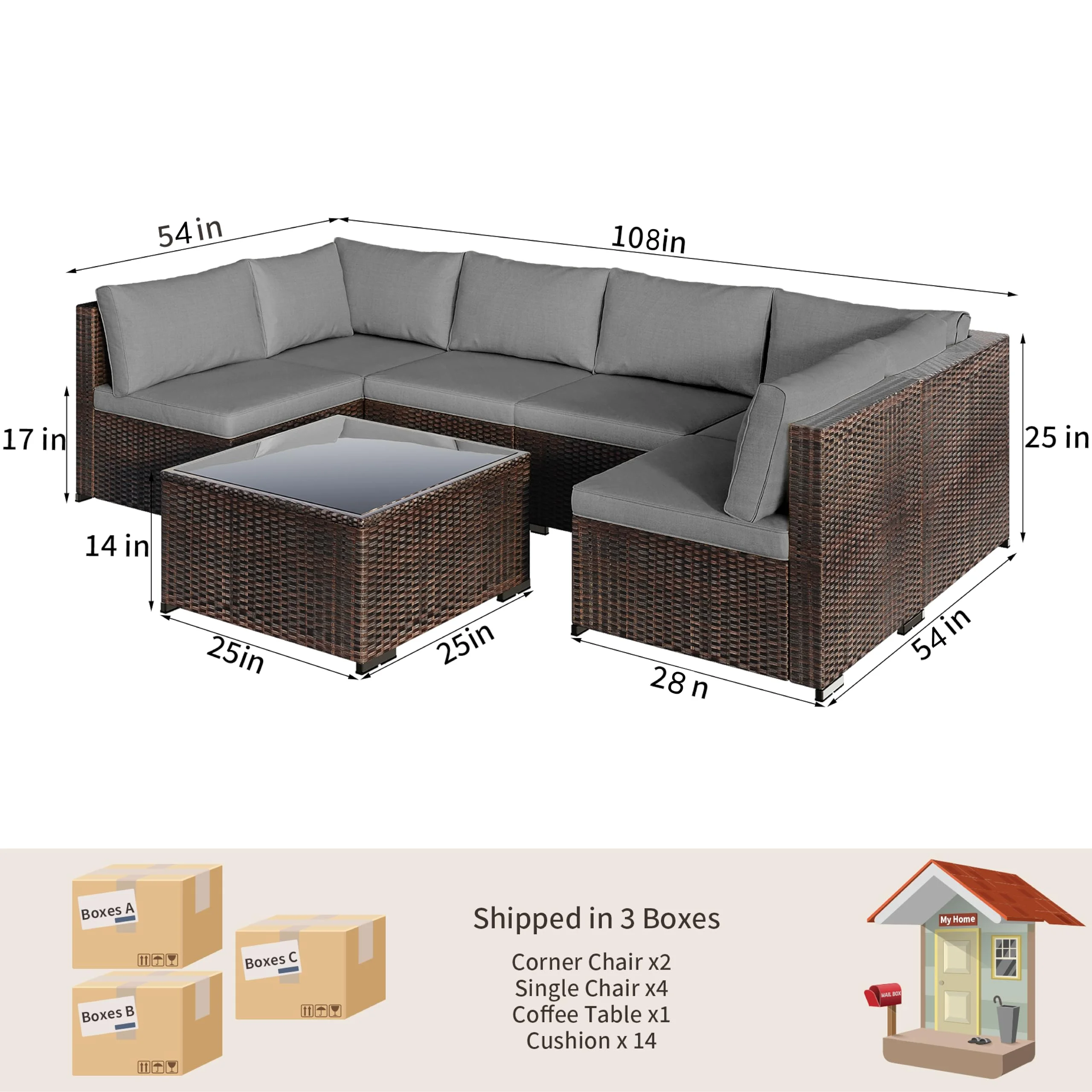Patio Furniture Set Clearance, Lofka 5 Piece Outdoor Sectional Furniture Chair Set with Cushions and Tea Table, Gray