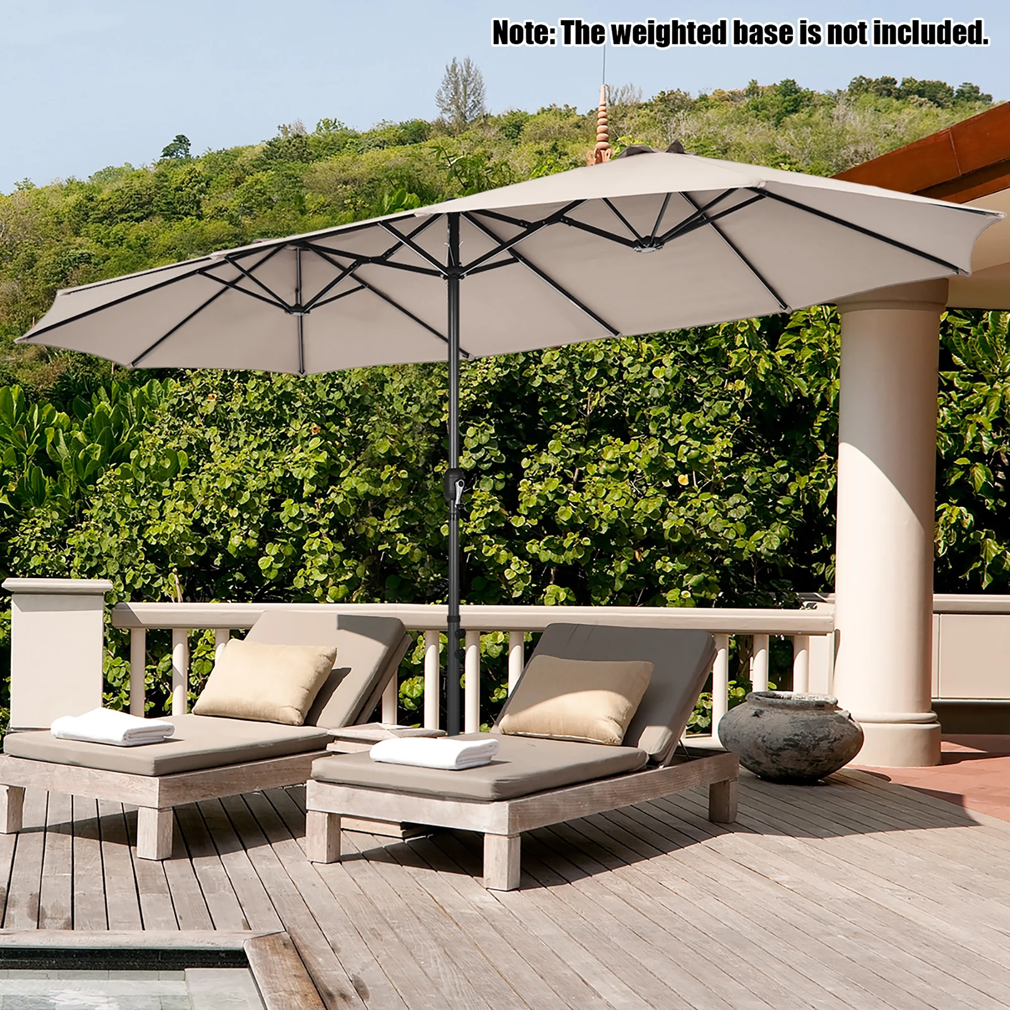 Costway 15ft Beige Patio Double-Sided Umbrella, Crank Lift