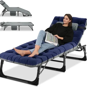 Slsy Folding Lounge Chair, 5-Position Adjustable Outdoor Reclining Chair, Folding Sleeping Bed Cot, Folding Chaise Lounge Chair for Pool Beach Patio Sunbathing