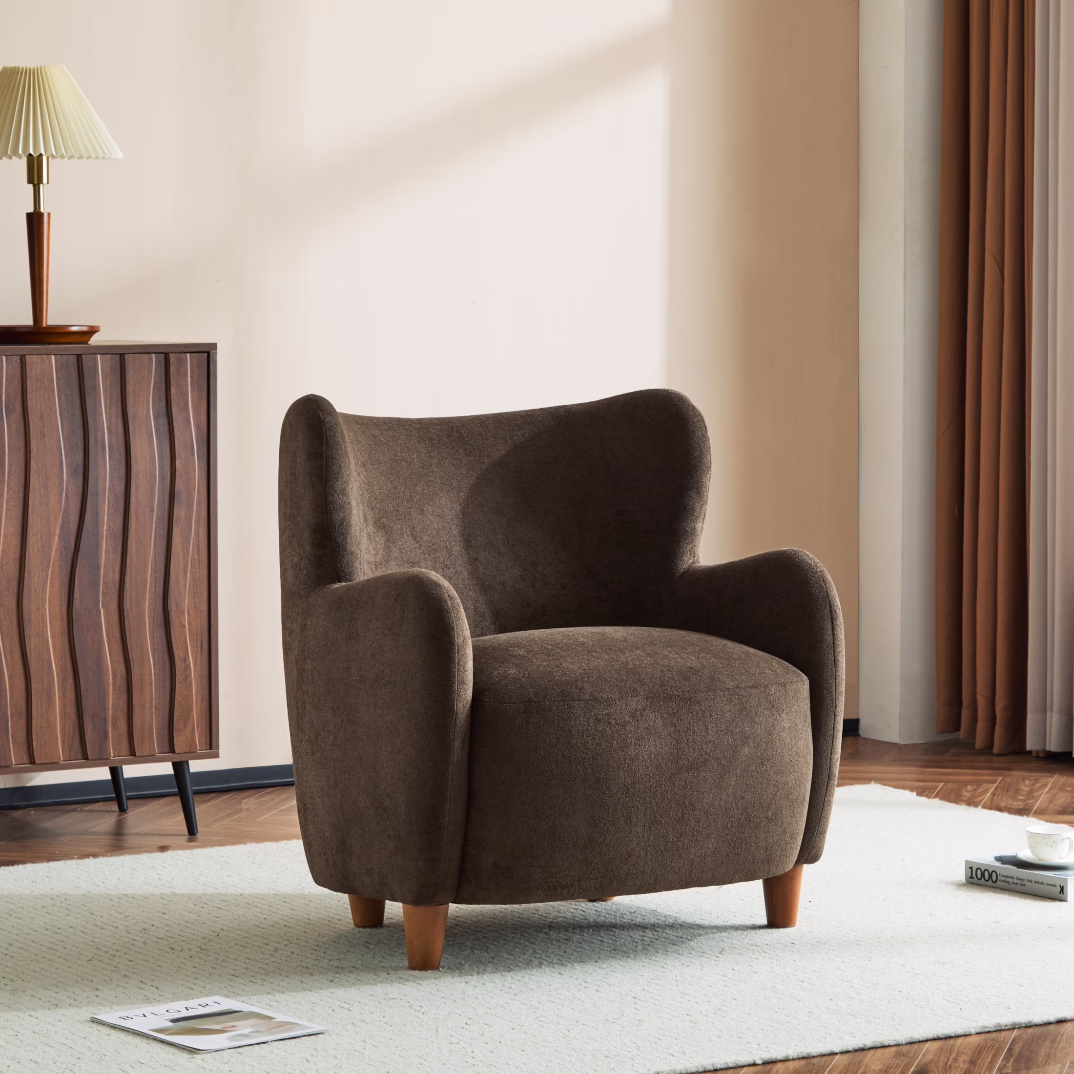 Christopher Knight Home Mid-Century Modern Velvet Wingback Accent Chair with Birch Legs, White
