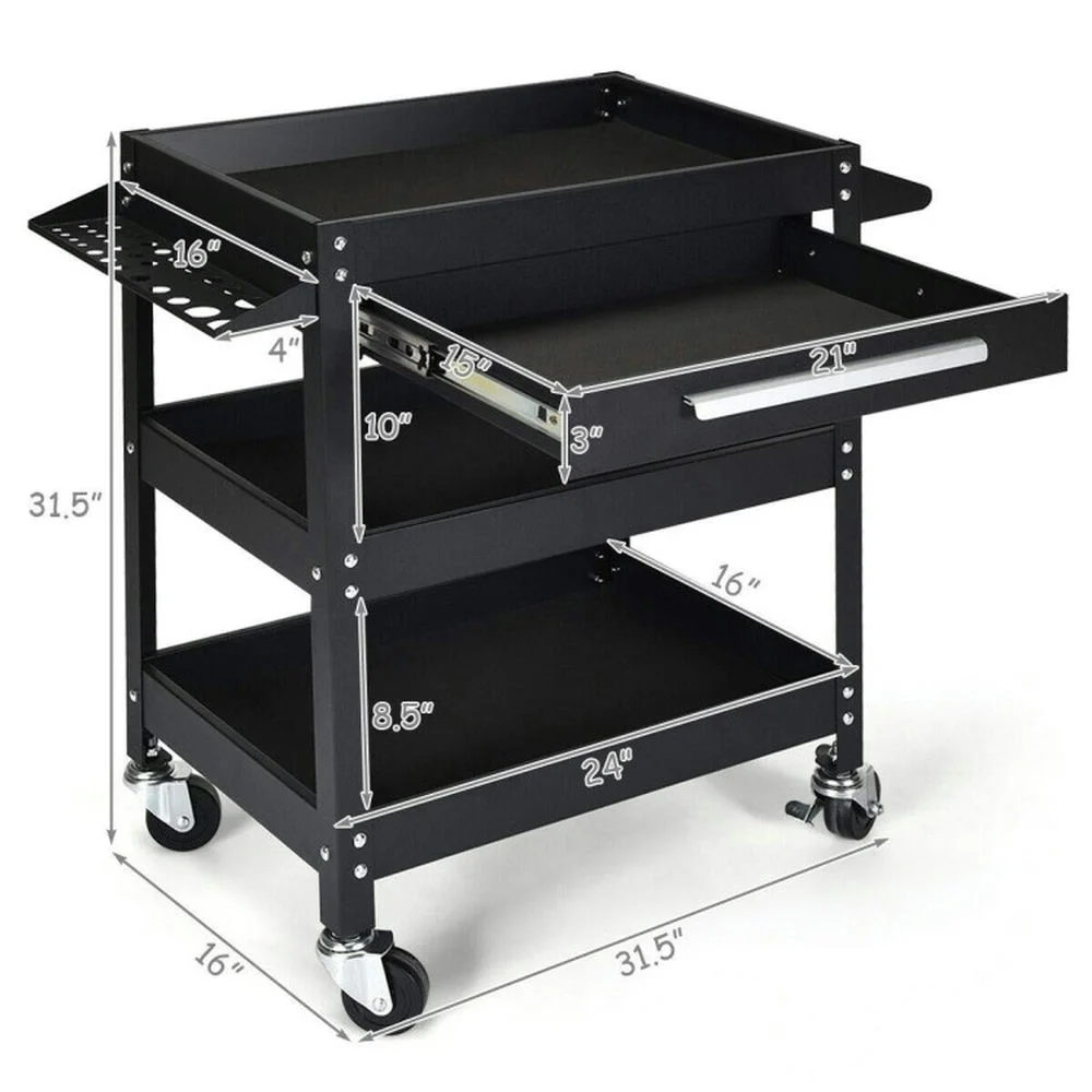 Spaco Rolling Tool Cart Mechanic Cabinet Storage ToolBox Organizer with Drawer-Black, Utility Cart on Wheels for Warehouse Garage Cleaning Office
