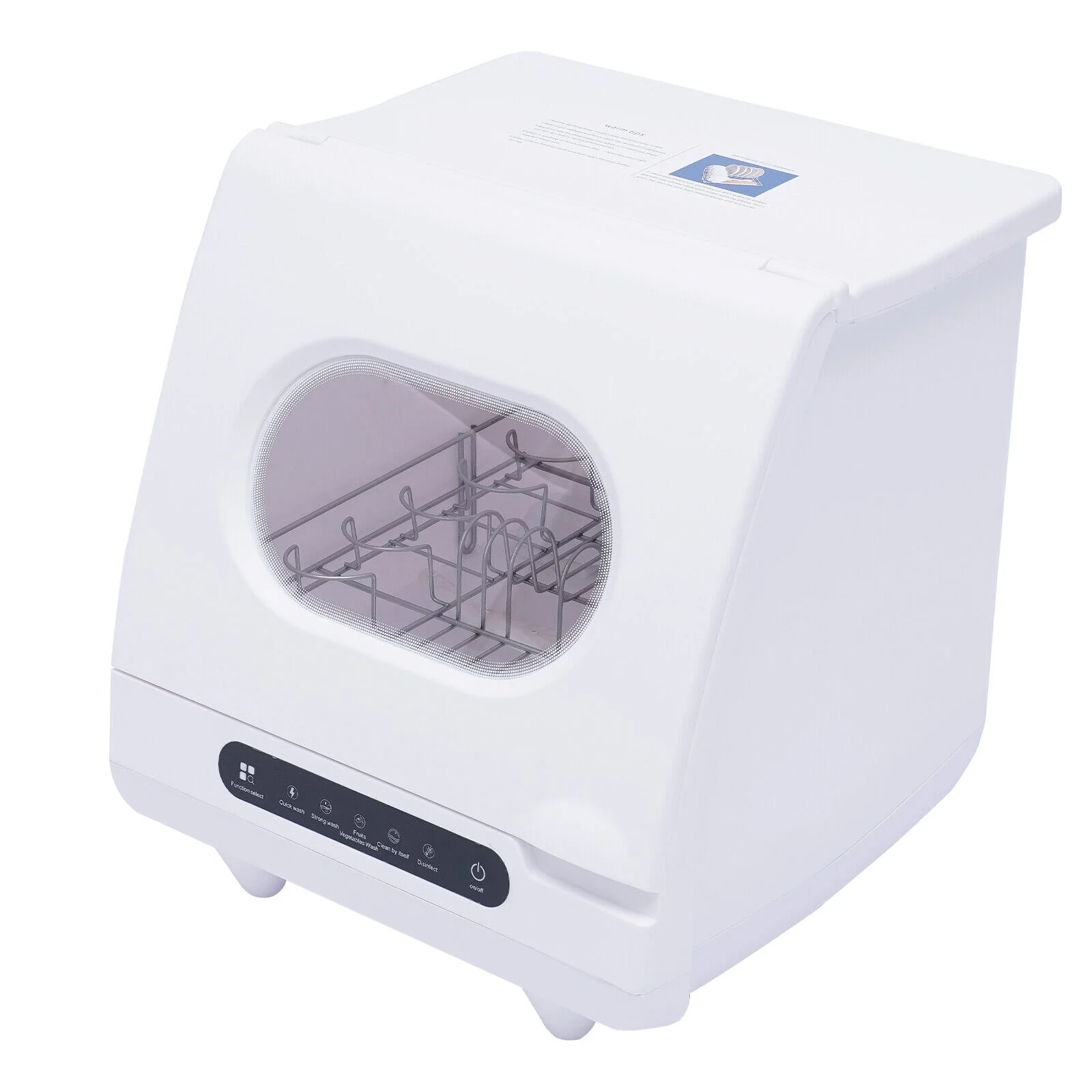 White 800W Dishwasher for Cleaning Vegetables and Fruits 15.6*15.4*16.9in Wash 6 Sets of Tableware at Once