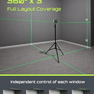 Laser Level 3x360- LASGOO with Remote Control, 2 Rechargeable Batteries, 100FT Range, 360- Magnetic Rotating Stand, IP54, 3Ds