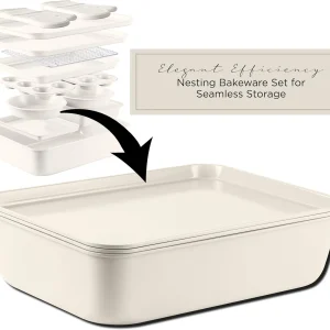 Country Kitchen 13-Piece Nonstick Cookware and Bakeware Set - Pots and Pans Collection with Stackable Design, Cream