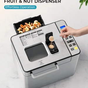 Simzlife 25-in-1 Bread Maker Machine, 2LB Capacity for Dough & Bread with Automatic Fruit and Nut Dispenser, Stainless Steel Construction