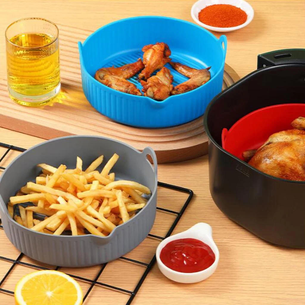 Round Air Fryer Liner Non-Stick Silicone Baskets Reusable Air Fryer Accessories
