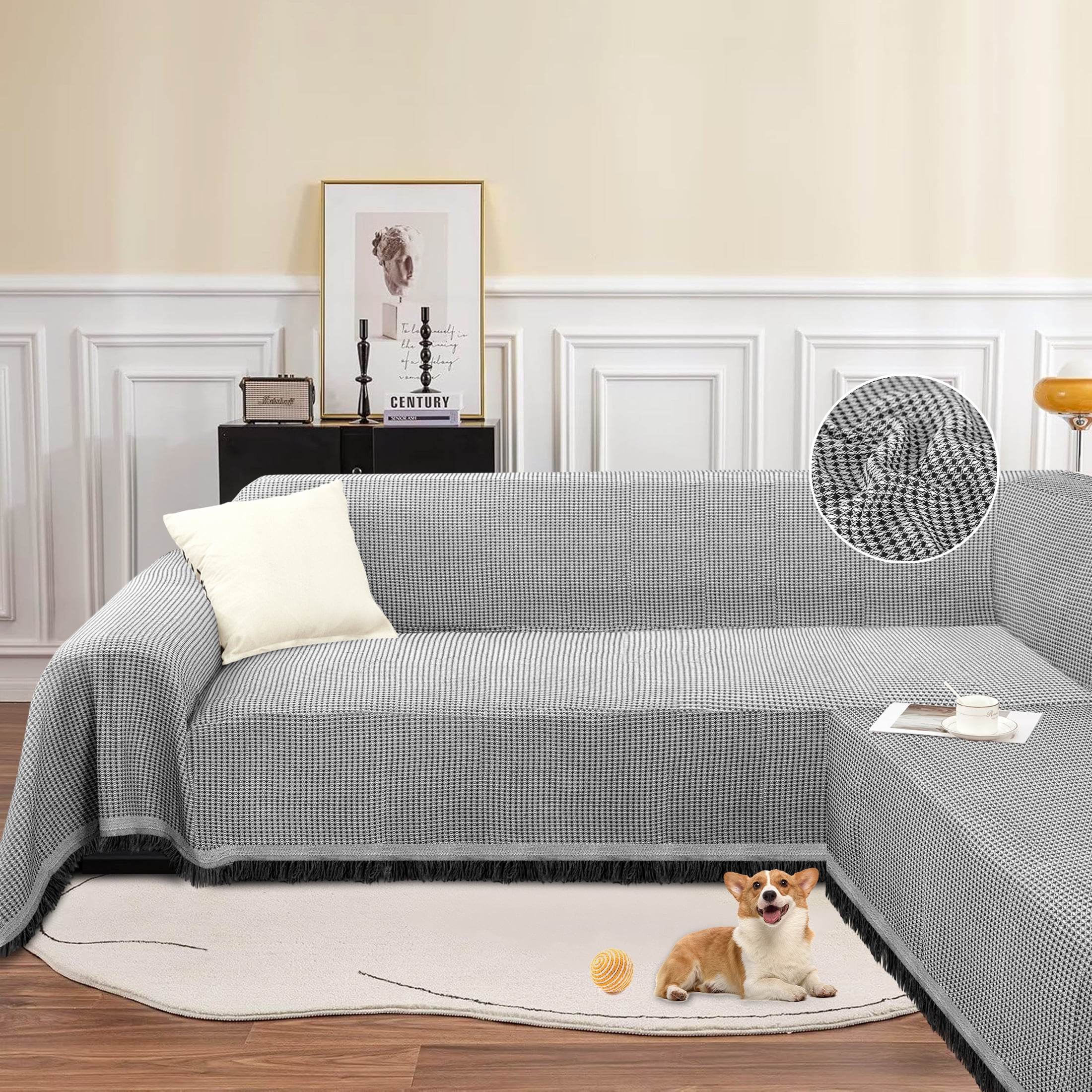 HDCAXKJ Washable L Shape Sofa Covers Reversible Sectional Couch Covers Corner Sofa Slipcovers Blankets Sofa Cover for Living Room Home Decor,91"x252",Gray