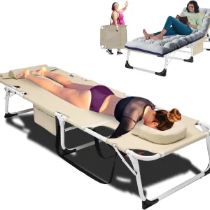 Slsy Folding Lounge Chair, 5-Position Adjustable Outdoor Reclining Chair, Folding Sleeping Bed Cot, Folding Chaise Lounge Chair for Pool Beach Patio Sunbathing
