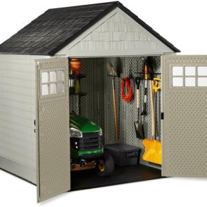 Rubbermaid Resin Outdoor Storage Shed With Floor Weather Resistant Gray Organization for Home