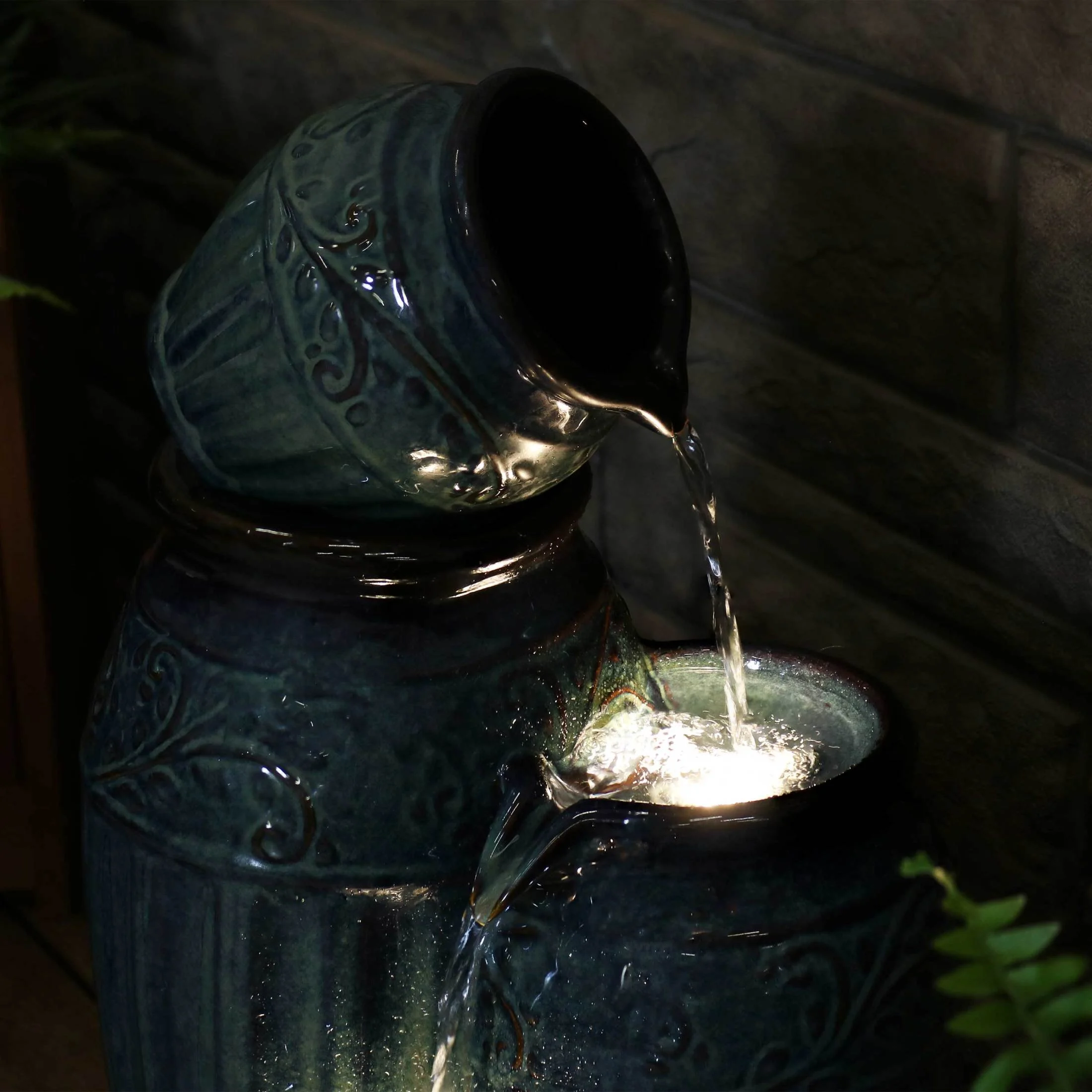 Sunnydaze Tour de Vase Ceramic Outdoor Water Fountain with Light