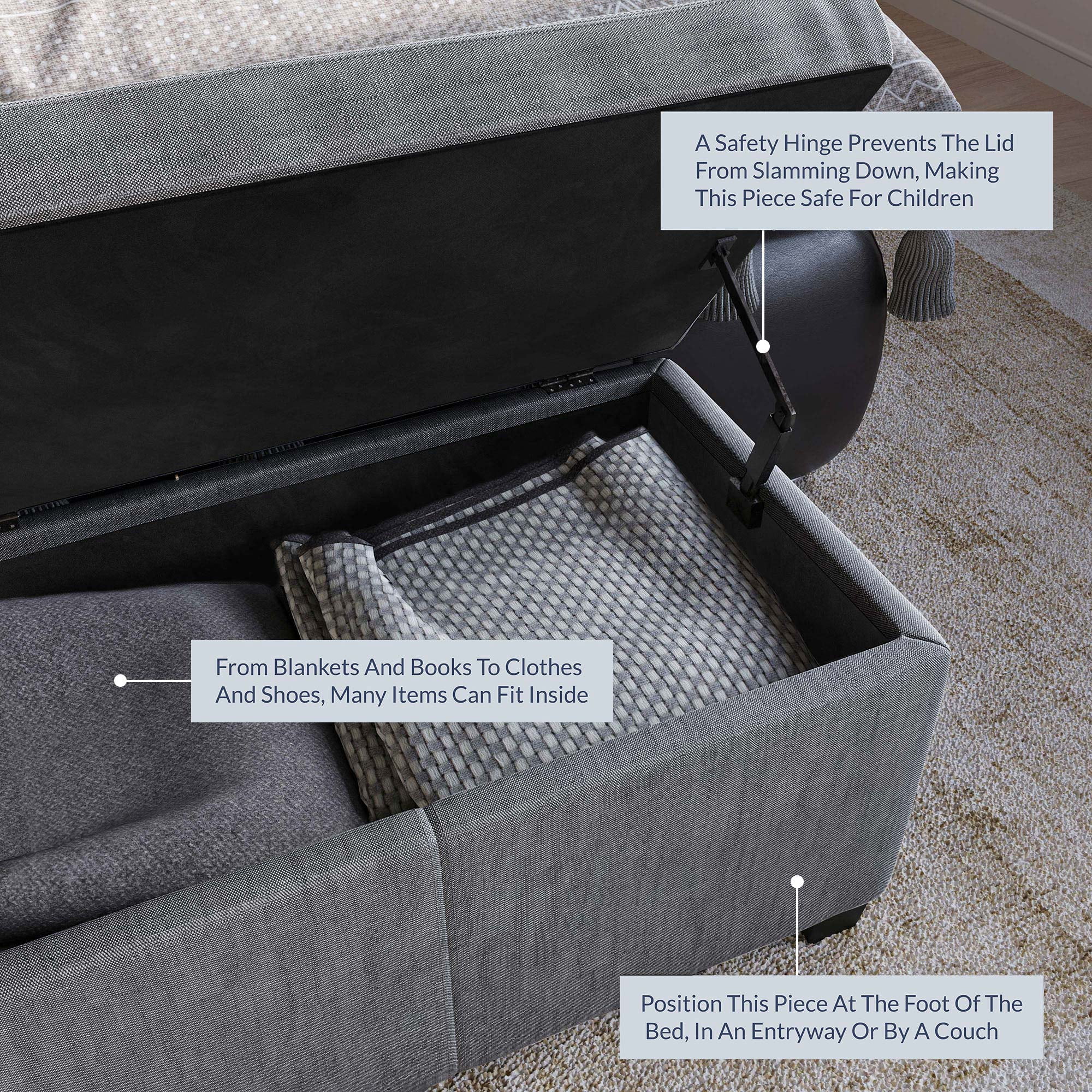 BELLEZE Storage Ottoman Bench Footstool - Amherst (Beige)