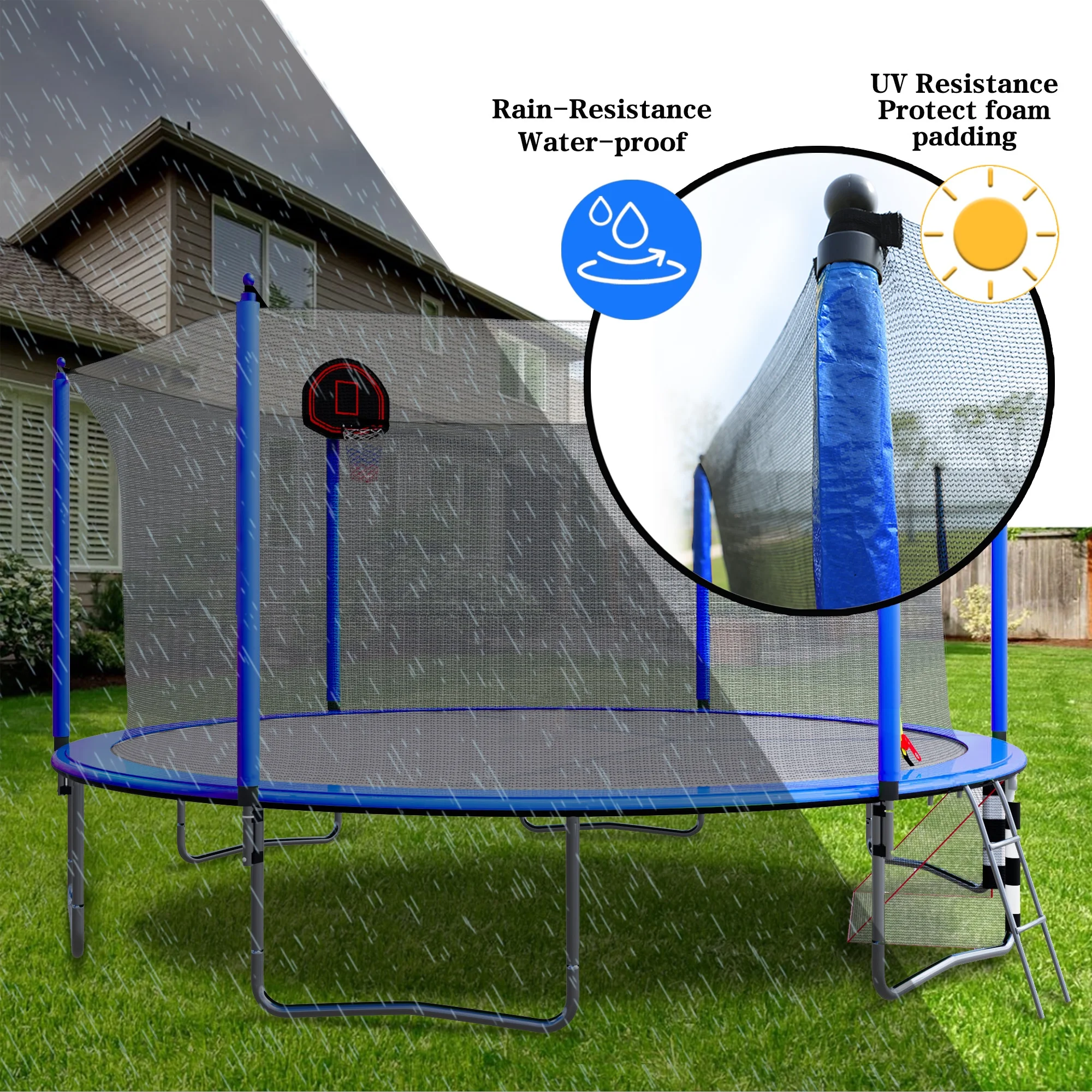 16FT Trampoline with Basketball Hoop, Outdoor Trampoline with Safety Enclosure Net, Recreational Trampoline for Kids and Adults with Soccer Goal, 1000lbs Weight Capatity for Backyard, Patio