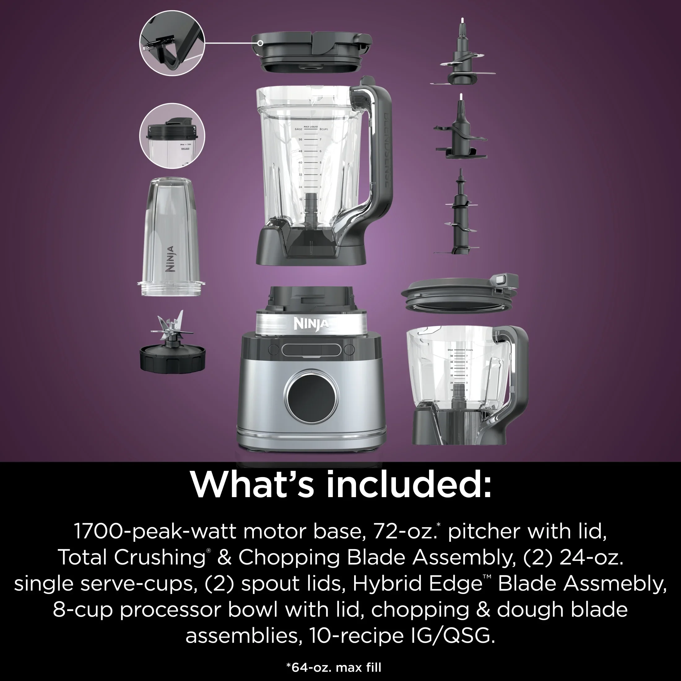 Ninja Detect Kitchen System Power Blender + Processor with Blend Sense Technology, Silver, TB400