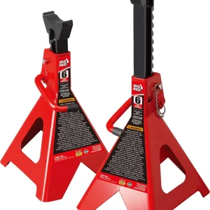 10-Ton Medium Height Pin Type Jack Stands, Pair, Red