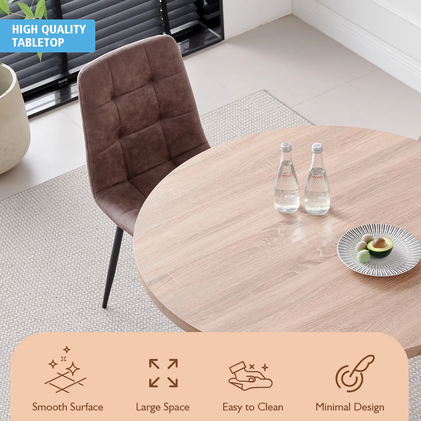 39- Round Dining Table, Modern Small Kitchen Table for 4 with X-Shaped Metal Legs and 1.2" Thickness Tabletop for Kitchen Dining Room, Coffee Table, Oak