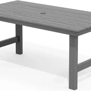 SERWALL 7-Piece Patio Table Set, Outdoor HDPE Dining Furniture with Umbrella Hole, All Weather Table and Chairs for Lawn, Garden, Poolside, Aruba
