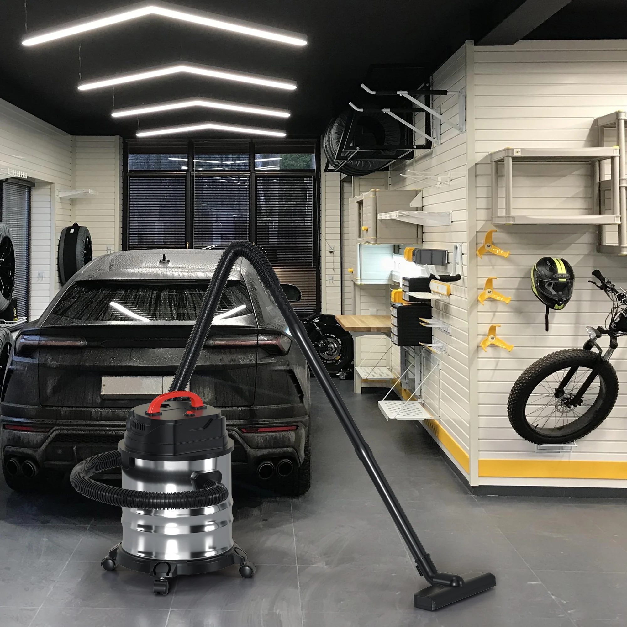 TOPTENG Wet Dry Vacuum Cleaner, 5 Gallon 1800W 6 HP Peak Stainless Steel Shop Vacuum Wet and Dry, with Filter and Attachments for House Garage Workshop Car